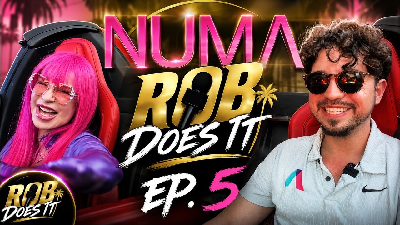 Rob recording the ROB DOES IT podcast with Numa Palmer