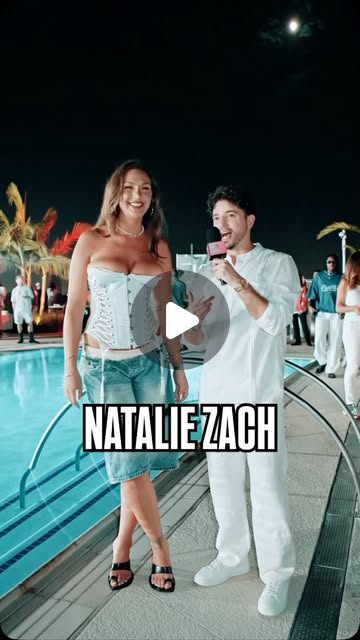 Rob interviewing Natty Zach at a poolside event